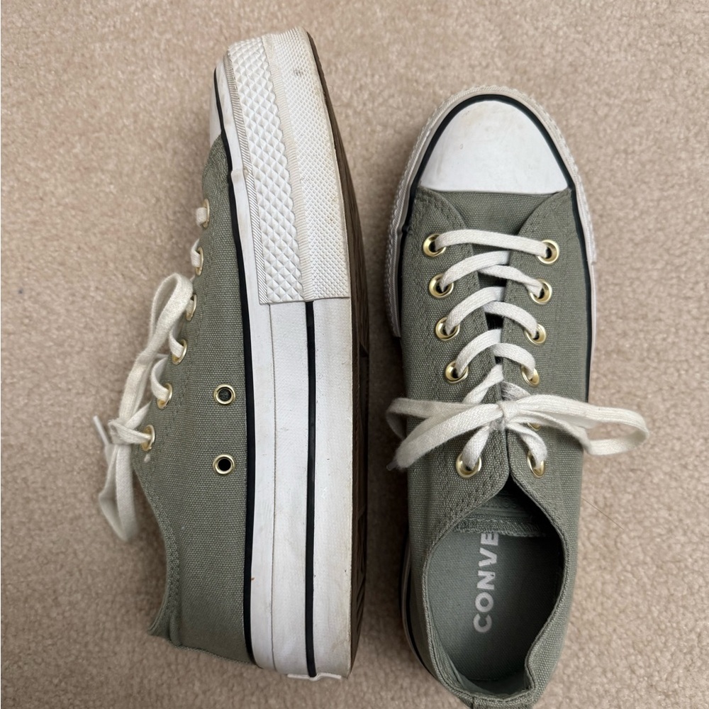 Converse Green Canvas Platform Sneakers